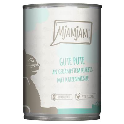 Sparpaket 24x400g MjAMjAM gute Pute an gedämpftem Kürbis Katzenfutter nass