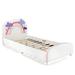 Costway Kids Twin Size Upholstered Platform Wooden Bed with Rainbow Pattern