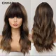 Emmor – perruque synthétique marron châtain avec frange pour femmes coiffure naturelle longue