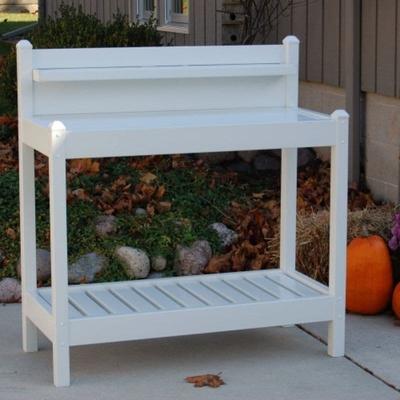 White PVC Vinyl Potting Bench Outdoor Garden Bakers Rack - 48L x 19.5W x 49H inches