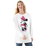 Plus Size Women's Disney Women's Long Sleeve Crew Tee Minnie Mouse Posing by Disney in White Minnie (Size 3X)