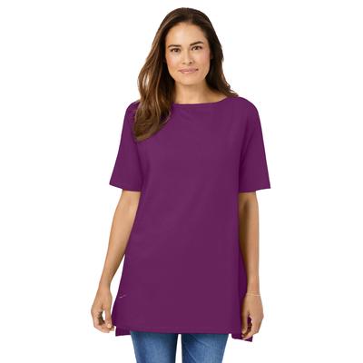 Plus Size Women's Perfect Short-Sleeve Boatneck Tunic by Woman Within in Plum Purple (Size 3X)