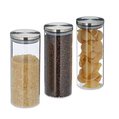 Vorratsglas 3er Set, luftdicht, Edelstahl Deckel, für Pasta, Müsli & Reis, 1,5 l Küchenbehälter,