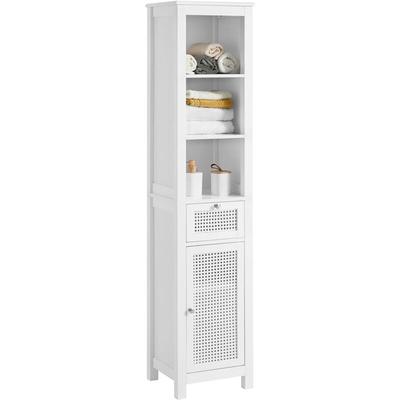 BZR36-W Badezimmer-Hochschrank mit Gitteroptik Badregal Badschrank Badmöbel mit 3 offenem Fächern, Image