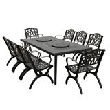 Modern Ornate Outdoor Mesh Aluminum 84-in Large Rectangular Patio Dining Set with Two Lazy Susans and Eight Chairs - N/A