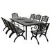 Modern Ornate Outdoor Mesh Aluminum 84-in Large Rectangular Patio Dining Set with Two Lazy Susans and Eight Chairs - N/A