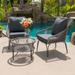 BELLEZE 3 PC Wicker Set Outdoor Chairs Shelf Round Glass Table