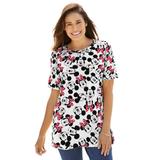 Plus Size Women's Disney Women's Short Sleeve Crew Tee Mickey Mouse All Over Print by Disney in White Heads Print (Size L)