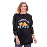 Plus Size Women's Disney Women's Long Sleeve Fleece Sweatshirt Winnie the Pooh Rather Be In Bed by Disney in Black Pooh Bed (Size 2X)