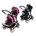 Kids Kargo Duellette Hybrid Double Tandem Pushchair Buggy (Raspberry with 2 Isofix Car Seats)