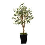 4.5' Olive Artificial Tree in Black Metal Planter - 15"