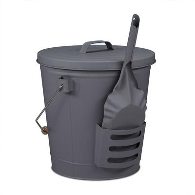 Relaxdays Ascheeimer mit Deckel & Schaufel, Stahl, Holzgriff, 19 Liter, Kaminzubehör, Aschekübel Image
