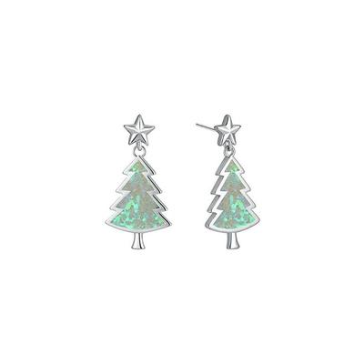 Perle Rare 1 Paar Sterling Silber Weihnachtsohrringe, Sternohrstecker mit Opal Weihnachtsbaum