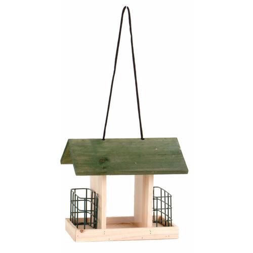 Holz Vogel Futterhaus 24 cm - 2 Körbe - Futterstation Vogelhäuschen Futterstelle