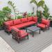 Orren Ellis Hundt 7 Peice Patio Conversation Set w/ Cushions & Coffee Table in Red | 34.43 H x 130.71 W x 33.46 D in | Wayfair
