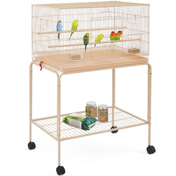 topeakmart-almond-47"-flight-cage-with-slide-out-tray-and-rolling-detachable-stand-for-birds,-20.3-lbs/