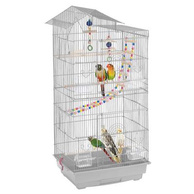 Topeakmart Light Gray Metal Bird Cage with Swing Ladder, 39" H