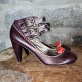 Anthropologie Shoes | Faryl Robin Sz 8,5 Burgundy Leather Heels Double Ankle Buckle Anthropologie | Color: Gold | Size: 8.5