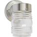 Rosdorf Park Esnaider Brushed Nickel 7" H Ribbed Glass Outdoor Armed Sconce Glass/Metal/Steel in Gray | 7 H x 4.5 W x 5.25 D in | Wayfair