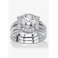 Women's Cubic Zirconia Round Bridal Ring Set in Platinum over Sterling Silver by PalmBeach Jewelry in Silver (Size 7)