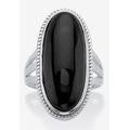 Women's Sterling Silver Natural Black Onyx Split Shank Ring by PalmBeach Jewelry in Onyx (Size 6)