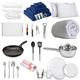 Student Essentials - Home Starter, Kitchen Set, Bedding Pack, (Duvet, Bed Linen, Pillow) Kitchen Accessories for Home, Kitchen Appliance Set, Towel Set (Single, Navy & Navy)