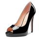 NobleOnly Women's High Heel Platform Peep Open Toe Pumps Court Shoe Slip-on Clear Cute Party Sandals 12 CM Heels Black 3 UK