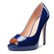 NobleOnly Women's High Heel Platform Peep Open Toe Pumps Court Shoe Slip-on Clear Cute Party Sandals 12 CM Heels Navy Blue 10.5 UK
