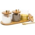 Relaxdays Pot pour épices JIAO avec support et cuillères, HLP : 12 x 31 x 12 cm, pour cuisine et