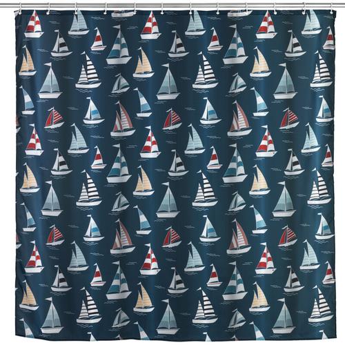 Duschvorhang Regatta, Textil (Polyester), 180 x 200 cm, waschbar, Blau, Polyester mehrfarbig – blau