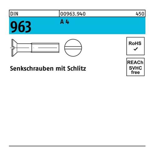 Senkschraube DIN 963 Schlitz M 2,5 x 6 A 4