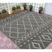 HR Indoor/Outdoor Rugs Striped Pattern Gray Outdoor Carpet-Lasts Long Under Sunlight-Grey Ivory