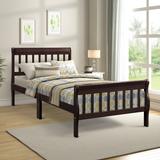 Wooden Platform Bed With Headboard/Footrest/Wood Slats Supports A Classic Silhouette, This Bed Exudes Subtle Elegance