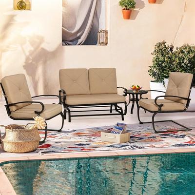 4-Piece Outdoor Patio Conversation Set, Glider Bench and Rocker Chairs with Bistro Table and Cushions