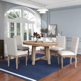 5-Piece Farmhouse Dining Table Set Wood Round Extendable Dining Table and 4 Upholstered Dining Chairs