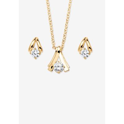 Women's Simulated Birthstone Solitaire Pendant and Earring Set with FREE Gift in Goldtone, Boxed by PalmBeach Jewelry in April