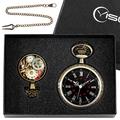 Men Simple Quartz Pocket Watch Set Women Antique Pocket Watch Black Face Roman Numerals Dial Pendant Clock Chain Box Watch Gifts,Pocket Watch Set 01