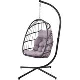 Grey Indoor/Outdoor Wicker Rattan Aluminum Frame Swing Egg Chair Hammock - 38 inches L x 38 inches W x 78 inches H