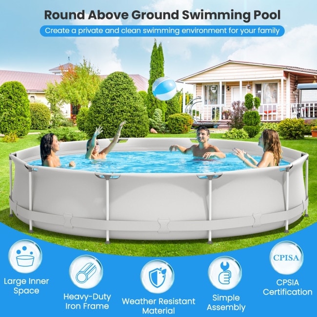 Round Above Ground Swimming Pool With Pool Cover - 12ft x 12ft x 30inch (L x W x H)