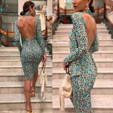 Zara Dresses | Blogger's Fave! Zara Floral Midi Dress Low Back Sz Large Nwt | Color: Blue/Green | Size: Various