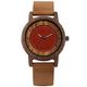 Coffee Walnut Wood Men's Watch Genuine Leather Wood Watches White/Red Simple Watch Dial Unisex Wooden Watches,red dial