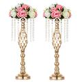 Sziqiqi 2 Pcs Wedding Centerpieces Vase for Tables, 55cm Tall Metal Gold Vases with Crystal Bead Chain for Wedding, Artificial Flower Arrangements for Party Anniversary Ceremony Party Event Reception