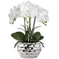 Oairse 44CM Artificial Orchid Fake Flowers Orchid White Artificial Flowers in Ceramic Pots Real Touch Phalaenopsis Decorative Fake Plants Indoor for Home Kitchen Office Table Centerpiece Decoration