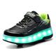 Super kids Girls Boys LED Light up Shoes with Wheels Roller Skates Double Wheel Inline USB Charging Flashing Luminous Trainers Outdoor Gymnastics Skateboarding Shoes, Black Q7, 12.5 UK Child