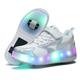 Super kids Girls Boys LED Light up Shoes with Wheels Kids Roller Skates Double Wheel Inline Skates USB Charging Flashing Luminous Trainers Outdoor Gymnastics Skateboarding Shoes, White 998, 2.5 UK