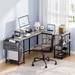 Latitude Run® L Shaped Desk w/ Shelves 95 Inch Reversible Corner Computer Desk or 2 Person Long Table Wood/Metal in Gray/Black | Wayfair