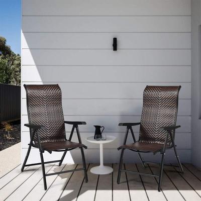Costway - 2er Set Polyrattan Klappstühle verstellbare Rückenlehne, Gartenstuhl Hochlehner aus Image