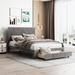 Full Size Storage Bed Velvet Upholstered Platform Bed with a Big Drawer - Beige / Grey