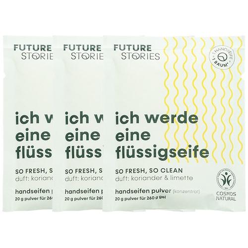 FUTURE STORIES – Flüssigseifen Pulver 3er Set Koriander & Limette Seife 60 g