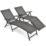 Costway 2 Pieces Foldable Chaise Lounge Chair with 2-Position Footrest-Gray